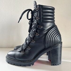 Christian Louboutin Mad Boot 70 Black Leather Combat Biker Boots Size EU 38